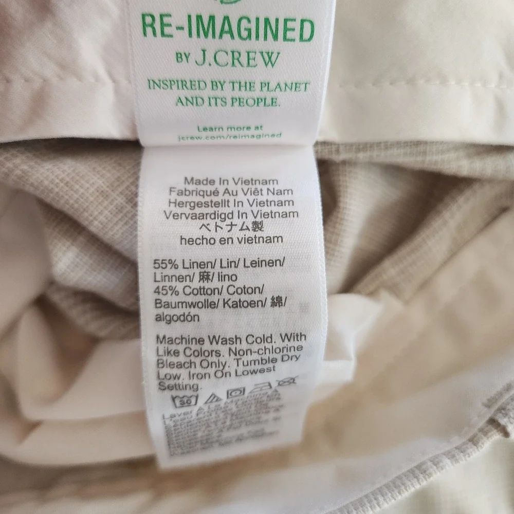 J.Crew Mens 33x32 Classic Fit Linen Trouser Beige‎ Glen Check Plaid Pants NWT